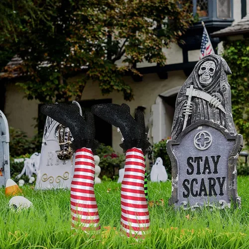 Miniatura 4 de 1 par de patas de bruja de Halloween de 18 pulgadas al revés para patas de bruja malvada – Estacas de patas y pies de brujas, estacas de Halloween