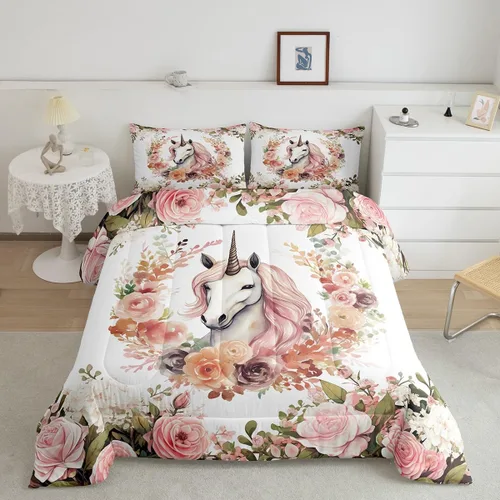 Miniatura 24 de Erosebridal Lindo juego de edredón con diseño de gatos, ropa de cama con temática de animales, edredón y juegos de ropa de cama de flores coloridas