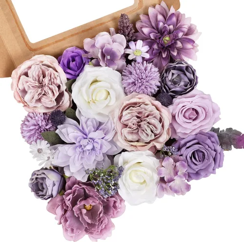 Miniatura 11 de AmyHomie - Juego de flores artificiales blancas, mezcla de seda, peonía, rosa, hortensia, margarita, con tallo, para bricolaje, centros de mesa