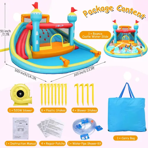 Miniatura 4 de WHUBEFY Casa de rebote, doble tobogán acuático con soplador para niños grandes de 3 a 12 años, castillo inflable de rebote
