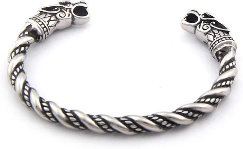 Miniatura 3 de BAVIPOWER Pulsera de cabeza de lobo hecha a mano, ajustable, de acero inoxidable, escandinavo nórdico, auténtica joyería vikinga, Metal