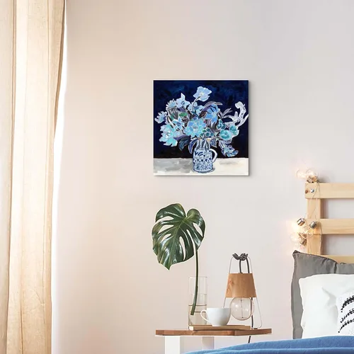 Miniatura 4 de TAR TAR STUDIO Lienzo abstracto de flores azules para pared, 12 x 12 pulgadas, impresión sin marco, decoración botánica para dormitorio, sala