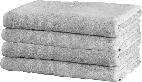 Mosobam Juego de 4 toallas turcas de lujo de 35 x 70 pulgadas, color gris claro (gris), viscosa de bambú de 24.69 oz/m² y algodón peinado turco del