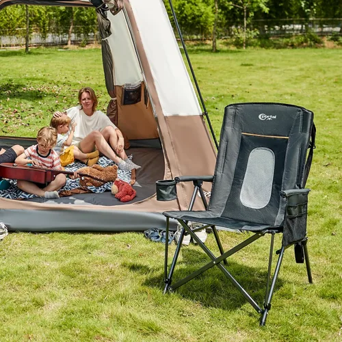 Miniatura 2 de PORTAL Silla de camping plegable extra grande con respaldo alto, sillas de césped portátiles para adultos, deportes al aire libre con apoyabrazos