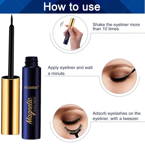 Miniatura 3 de Alcastar - Kit de pestañas magnéticas y delineador de ojos, pestañas magnéticas de aspecto natural con delineador de ojos, pestañas con aplicador
