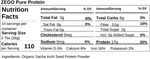 Miniatura 2 de ZEGO Proteína orgánica 100% de semillas de sacha Inchi, probada con pureza, sin gluten, Top 14 para alergias y sin maíz, sin soja, vegano, 15 onzas