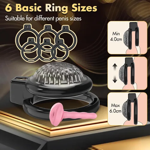Miniatura 4 de Jaula de castidad masculina, jaula de pene suave y ligera con 6 tamaños de anillos, cómodo dispositivo de castidad para hombres, perfecto para uso a