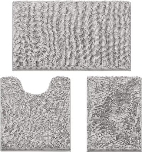 Miniatura 37 de HOMEIDEAS Juego de 3 alfombras de baño, ultra suaves, antideslizantes, absorbentes, de chenilla, juego de alfombrillas de baño para inodoro (beige)