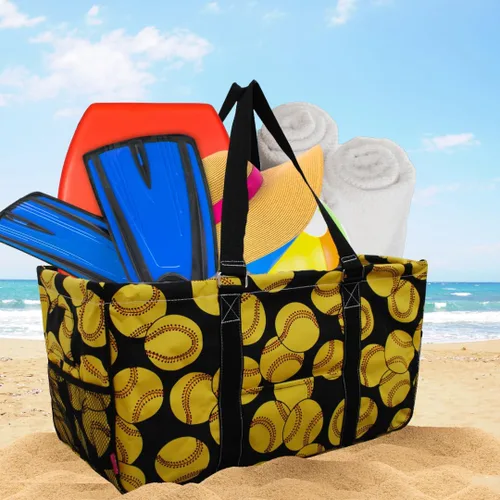 Miniatura 403 de NGIL Bolsa de comestibles reutilizable extra grande plegable de gran tamaño para comestibles, almacenamiento, picnic, playa, Bronco-negro occidental