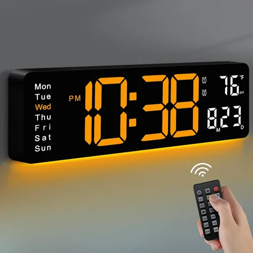 Miniatura 9 de MASHI Reloj de pared digital, reloj digital de pantalla grande de 16 pulgadas con control remoto, reloj de pared con atenuación automática con luz