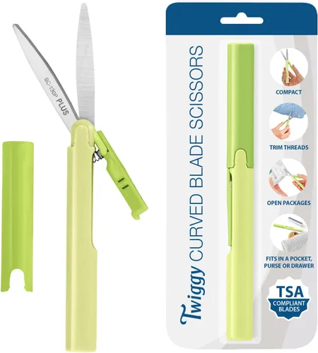 Plus Pen Style - Tijeras antiadherentes compactas TSA Twiggy con tapa, color verde