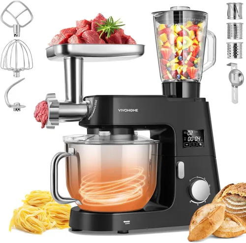 Miniatura 19 de VIVOHOME Mezclador de pie multifuncional 9 en 1 con fermentación, mezclador eléctrico de cocina de 6 velocidades y 7 cuartos con temporizador, Rojo