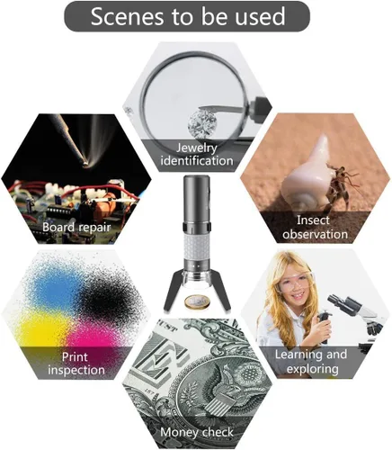 Miniatura 3 de Microscopio digital de mano Jiusion WiFi USB, endoscopio de aumento inalámbrico de 50 a 1000x, cámara 4K 3840x2160P, 8 LEDs con soporte de metal Gris