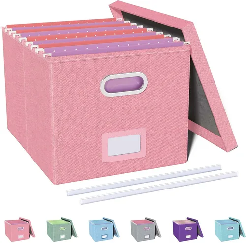 Miniatura 40 de Organizador de archivos en paquete de 2, caja archivadora portátil con tapa, compatible con carpetas tamaño carta/legal, organizador de documentos