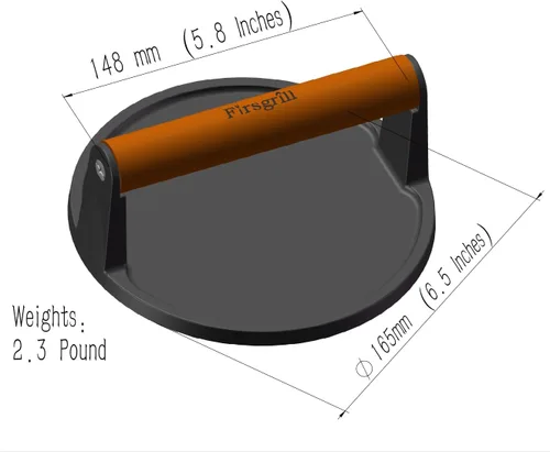 Miniatura 2 de Firsgrill Prensa para Hamburguesas 6.6" Redonda de Hierro Fundido Resistente para Aplastar Carne Bistec con Mango de Madera para Parrillas Redondo