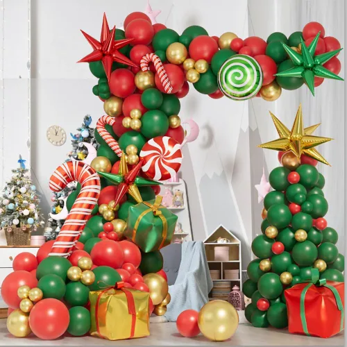 Miniatura 3 de Kit de arco de globos de Navidad de 171 piezas, globos rojos, verdes y dorados, globos de caja de regalo de caramelos, globos de papel de aluminio