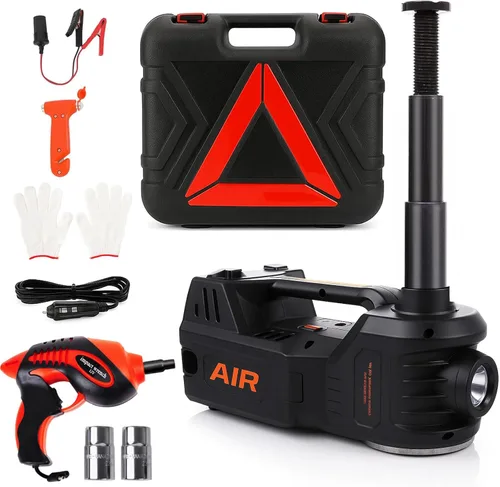STANDTALL Kit de gato eléctrico para coche de 5 toneladas y 12 V, elevador automático para automóvil con llave de impacto y bomba de inflado de