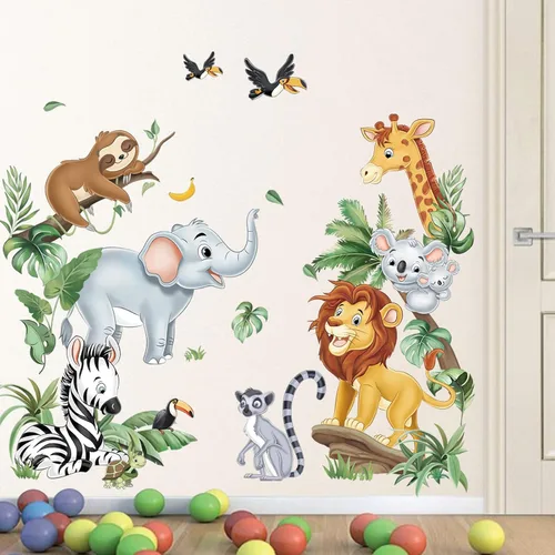 Miniatura 11 de decalmile Calcomanías de pared de rama de árbol de animales de selva, safari animal, mono, koala, calcomanías de pared para bebé, guardería