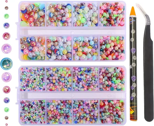 6540 PIEZAS Cuentas de Perlas de Resina de Color Mixto con Parte Posterior Plana, Tamaño Mixto de 5/64, 1/8, 5/32, 13/64, 3/16, 1/4, 3/8, 5/8 Mezcla
