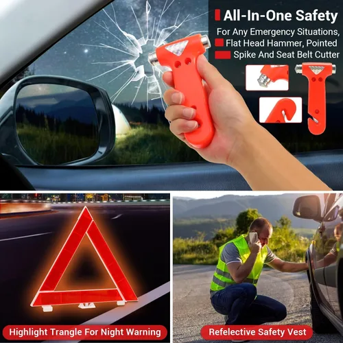 Miniatura 4 de Sailnovo - Kit de emergencia para automóvil de 20 piezas con cables de puente, kit de emergencia de seguridad en carretera para vehículos, camiones