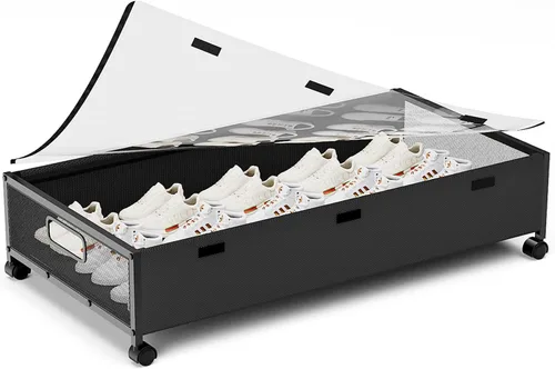 Miniatura 9 de KITHELP Almacenamiento de madera debajo de la cama con ruedas, contenedores de almacenamiento rodantes debajo de la cama con tapa extraíble, cajones