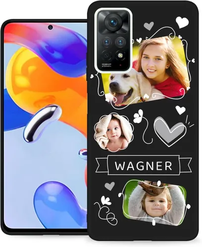Miniatura 15 de Funda de teléfono personalizada para Redmi Note 11 Pro (5G) y Note 12 Pro 4G con nombre de collage de fotos múltiples, funda de silicona negra