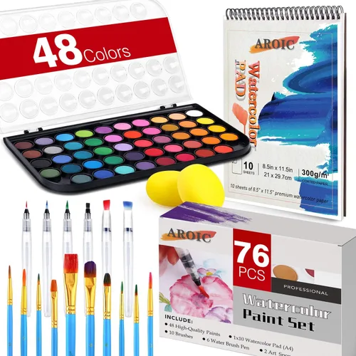 Miniatura 6 de Juego de pintura de acuarela de 36 colores AROIC, juego de acuarela con 10 pinceles de nailon y 6 pinceles de agua recargables. Perfecto para 36