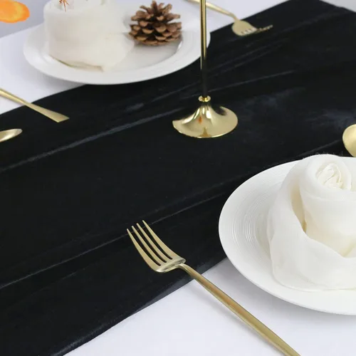 Miniatura 3 de Camino de mesa de terciopelo, decoración de recepción de boda de lujo de 10 pies, tela de terciopelo suave, superposición de lino para fiesta