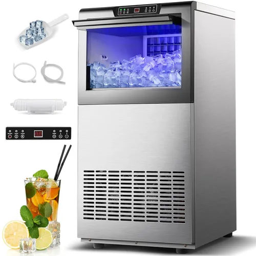 Miniatura 11 de Amzgachfktch Commercial Ice Maker 100 Lbs/24H, Auto Self-Cleaning Ice Maker, LED Display, Blue Light, Under Counter/Freestanding Ice Machine for