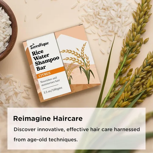 Miniatura 2 de Barra de champú de agua de arroz, aroma cítrico, champú nutritivo con manteca de cacao, manteca de karité para el crecimiento del cabello, 3.5 onzas