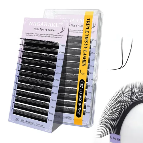 Miniatura 68 de Suministros de extensiones de pestañas NAGARAKU yy, pestañas falsas 0.05mm rizado D, bandeja mixta 8-12mm, prefabricadas 4D, abanico fácil, volumen