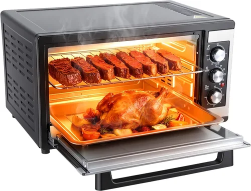 Horno tostador de convección grande de 46L, horno de encimera de cocina 9 en 1 con tostado crujiente, deshidratar, asador, incluye 6 accesorios,