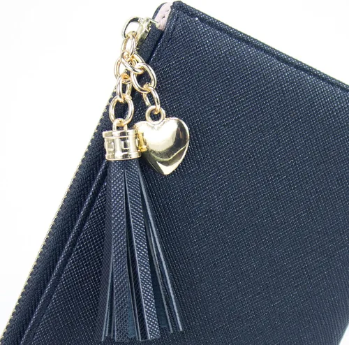 Miniatura 6 de Sumgogo - billetera delgada para mujer, con borlas largas, cierre zipper, monedero, bolso de mano, tarjetero, Negro, Grande, Minimalista