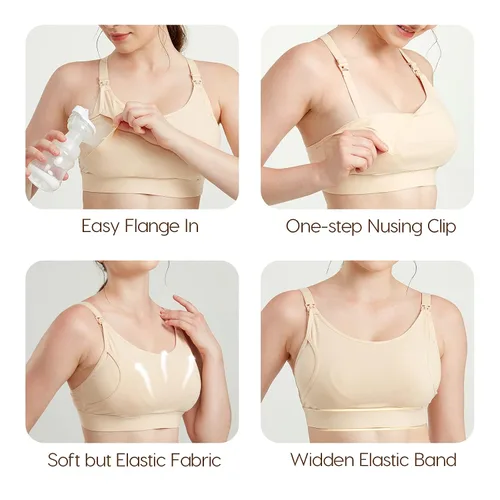 Miniatura 13 de Lupantte Brasier de bombeo manos libres para mujer, paquete de 2, cómodo brasier de extracción de leche con almohadillas, brasier de lactancia
