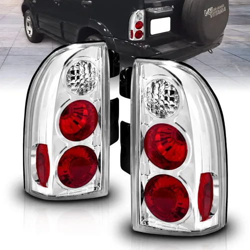 AmeriLite - Conjunto de luces traseras de freno de repuesto cromadas para Suzuki Grand Vitara - Lado del pasajero y del conductor