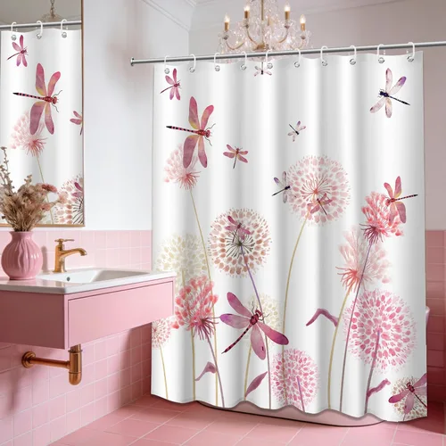 Miniatura 40 de Cortina de ducha floral para primavera y verano, flores silvestres, flores y mariposas, decoración de baño, tela impermeable con ganchos, 70