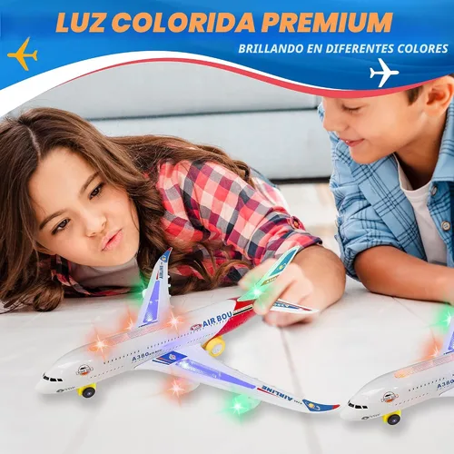 Miniatura 2 de Avión eléctrico Bump and Go Bou A380, para niños, acción divertida, gran modelo plano con luces y sonidos atractivos, cambia la dirección