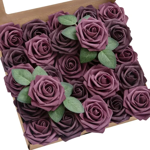 Miniatura 53 de Ling’s Moment - Flores Artificiales, 50 piezas, Rosas Verde Pavo Real con Tallos, 3" de Tacto Real, Espuma DIY para Ramilletes de Boda/Centros