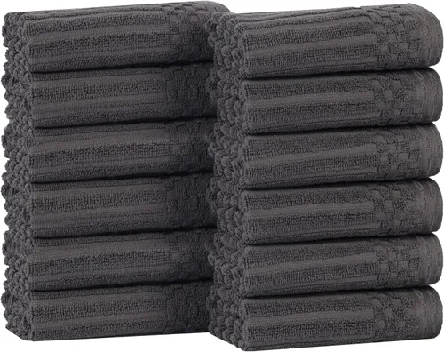 Miniatura 71 de Superior Juego de 6 toallas de algodón sólido y acanalado, toallas de cara de 13 x 13 pulgadas, toallas de mano de 16 x 28 pulgadas, toallas de baño