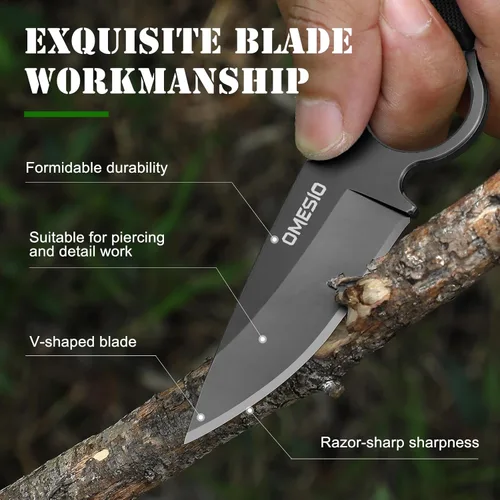 Miniatura 2 de Omesio Cuchillo pequeño de hoja fija, cuchillo táctico de caza y campamento con funda Kydex, acero inoxidable de espiga completa compacto EDC