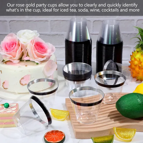 Miniatura 3 de Lounsweer 100 piezas de vasos de plástico con borde de 9 onzas, vasos de cóctel transparentes para boda, vasos de vino desechables resistentes
