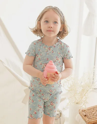 Miniatura 3 de VAENAIT BABY - Pijama de viscosa para niñas y niños pequeños de 6 a 12 meses, 2 piezas, camiseta y shorts, tela fresca, drapeada y suave para verano
