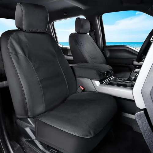 Coverado Fundas de asiento delantero, protector de asiento de lona impermeable para cojines de asiento de automóvil para niños y perros, compatible