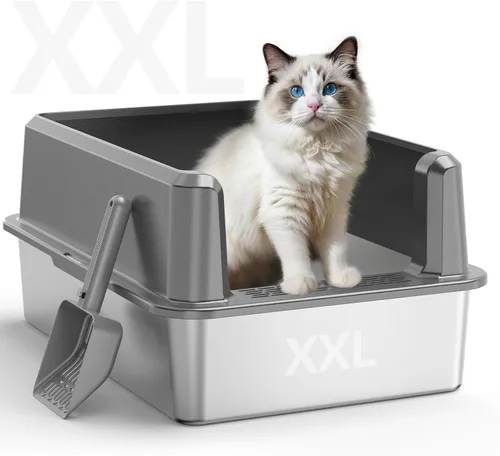 Miniatura 8 de WoofiGo Caja de arena cerrada de acero inoxidable para gatos con tapa, caja de arena extra grande XL para gatos grandes, bandeja de arena de metal