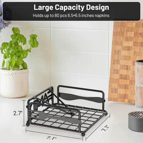 Miniatura 6 de Servilletero para mesa, dispensador de servilletas plano con brazo pesado, soporte cuadrado de papel de cóctel de elegante hierro rústico