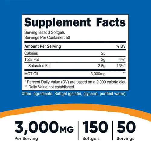 Miniatura 2 de Nutricost MCT Oil Softgels 1000mg, 150 SFG (3,000mg por porción) - Excelente para Keto, Cetosis y Dietas Cetogénicas