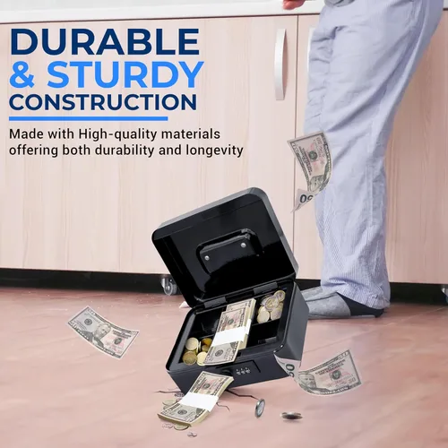 Miniatura 3 de Serenelife Caja de metal de 8 pulgadas con cerradura Caja de seguridad para efectivo con bandeja de dinero 5 cajones con cerradura Bandeja