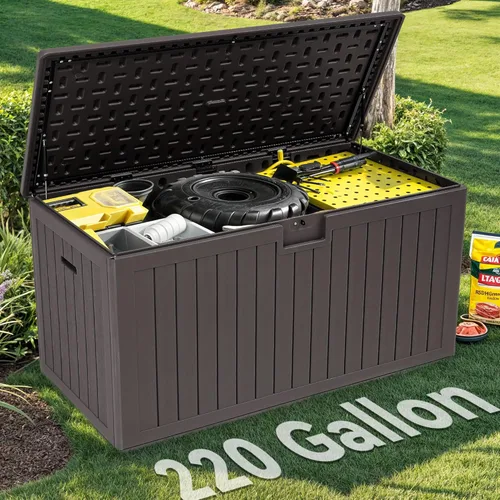 Miniatura 17 de YITAHOME Caja grande de resina de 100 galones, cajas de almacenamiento al aire libre para muebles de patio, cojines de exterior, herramientas