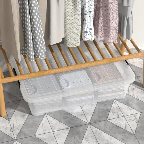 Miniatura 3 de Hespama Contenedor de plástico de 40 cuartos de galón con ruedas, 4 paquetes de caja de almacenamiento grande con pestillo, transparente Large