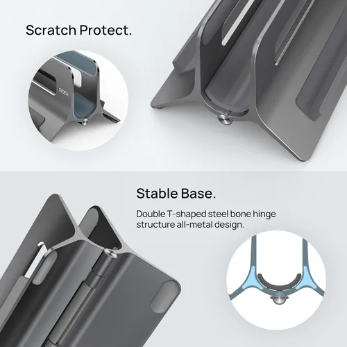 Miniatura 7 de SODI Soporte vertical para laptop para escritorio, soporte para MacBook con bloqueo automático por gravedad, soporte vertical de aluminio para Gris